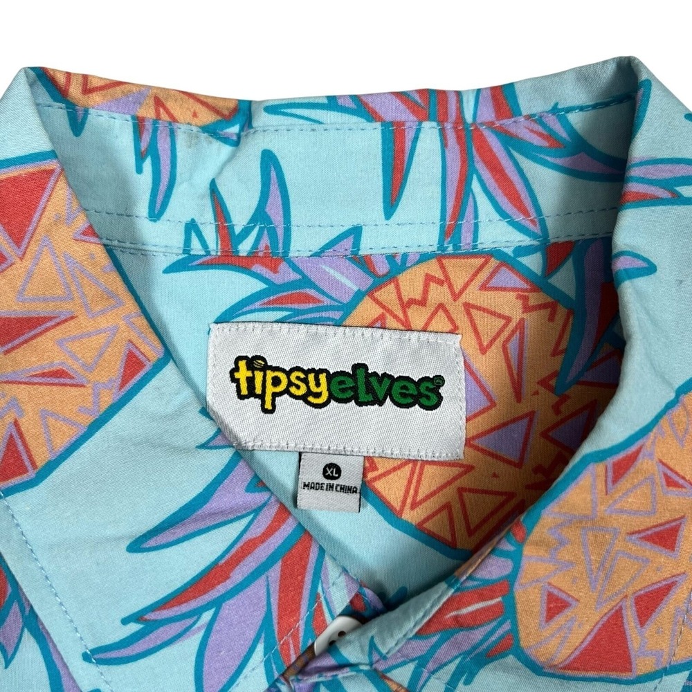 Tipsy Elves Men's Hawaiian Shirt Pineapple Print Tropical Size XL - Picture 3 of 7